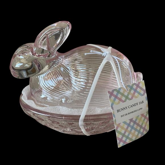 Bunny Boulevard Pink Glass Bunny Candy Jar Posh Easter Spring Decor NEW - Picture 6 of 16